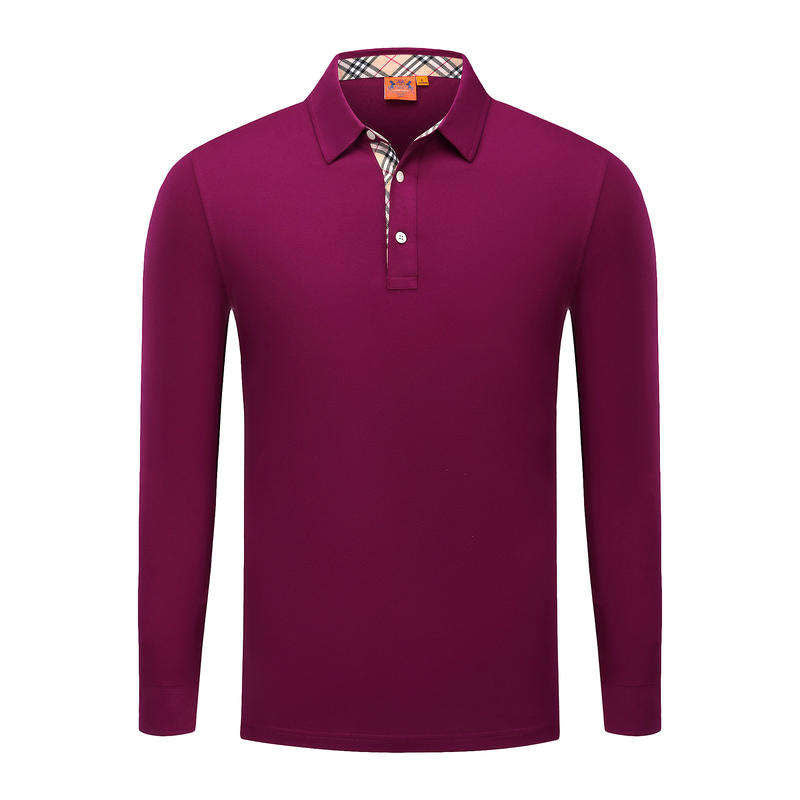 Custom Golf Polo Long Sleeve with Plaid Collar and Placket Trim