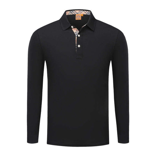 Custom Golf Polo Long Sleeve with Plaid Collar and Placket Trim
