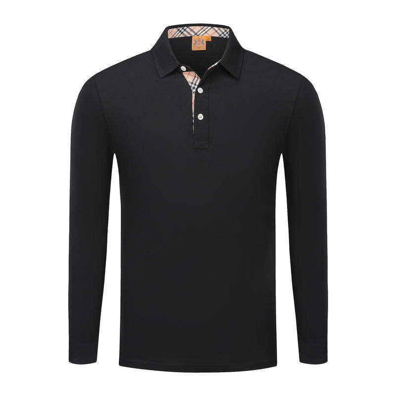 Custom Golf Polo Long Sleeve with Plaid Collar and Placket Trim
