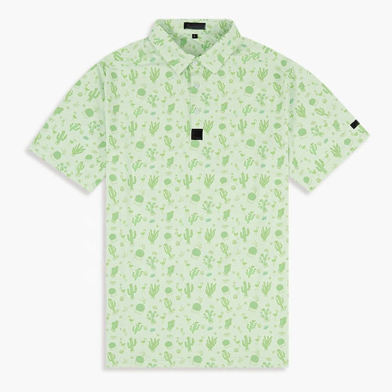 Quick-Dry Cactus Print Custom Golf Polo Shirt, 180gsm Jersey (OEM/ODM)
