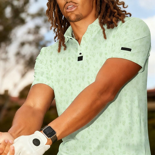 Quick-Dry Cactus Print Custom Golf Polo Shirt, 180gsm Jersey (OEM/ODM)