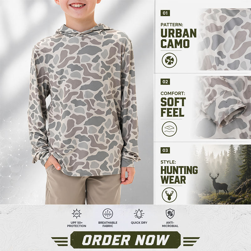 Custom Kids’ Camo Golf Hoodie with UPF Fabric Option