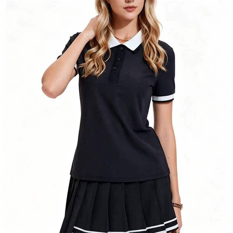 Custom Ladies Golf Polo Shirts with Black Tipped Collar and Cuffs