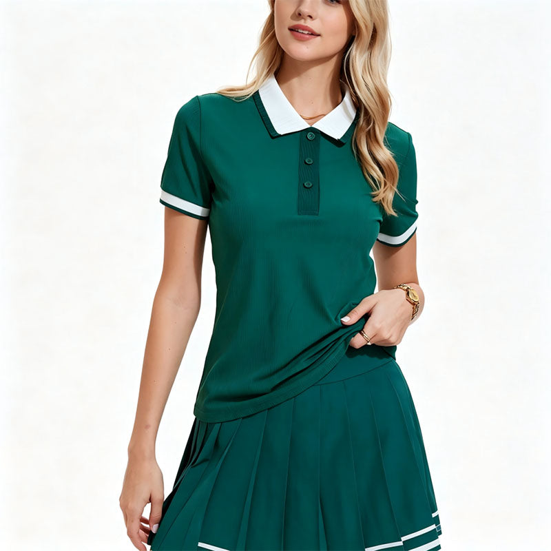 Custom Ladies Golf Polo Shirts with Black Tipped Collar and Cuffs