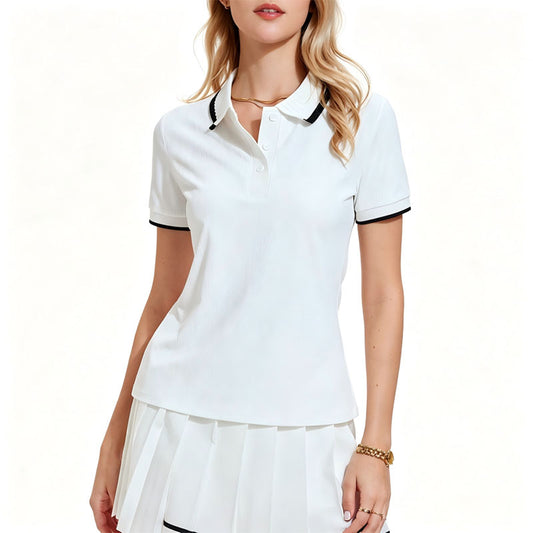 Custom Ladies Golf Polo Shirts with Black Tipped Collar and Cuffs