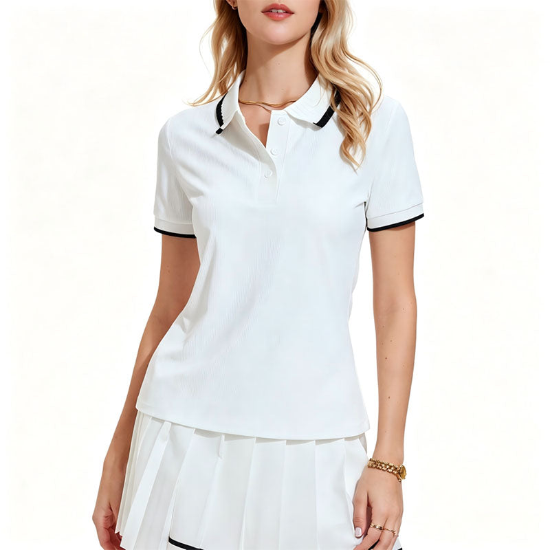 Custom Ladies Golf Polo Shirts with Black Tipped Collar and Cuffs