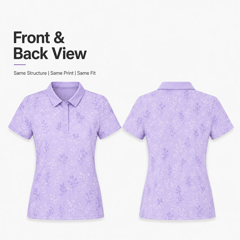 Custom Ladies White Golf Polo Shirts with Floral Line Print