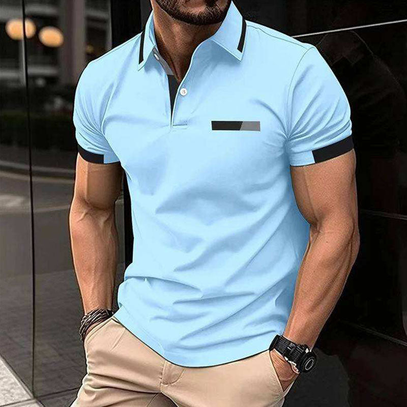 Custom Light Blue Golf Polo with Contrast Collar and Cuffs