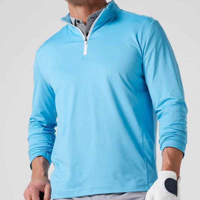 Custom lightweight 1/4 zip pullover mens in Breathable Stretch Jersey