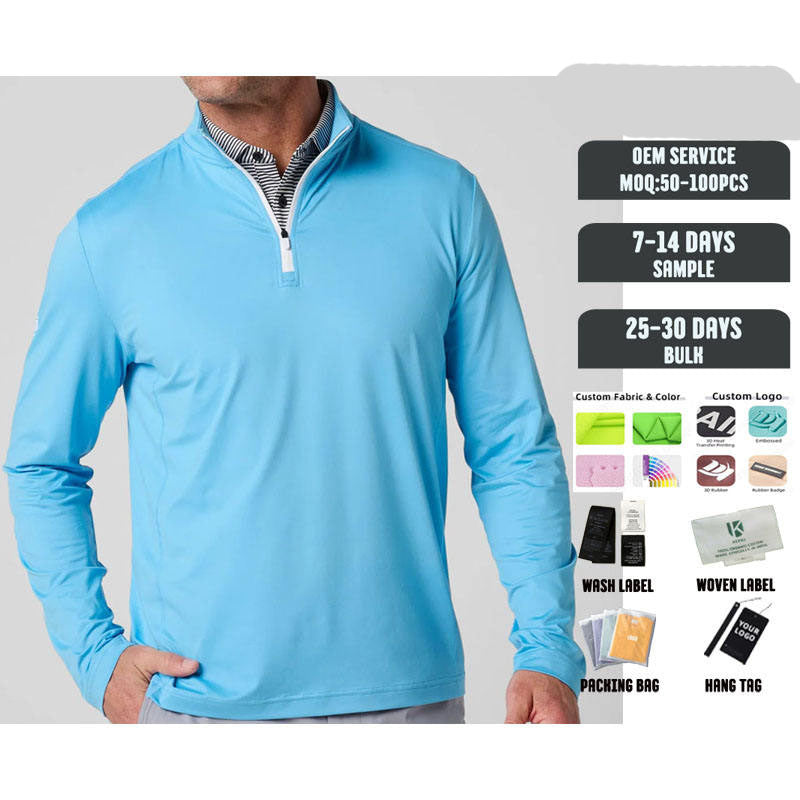 Custom lightweight 1/4 zip pullover mens in Breathable Stretch Jersey