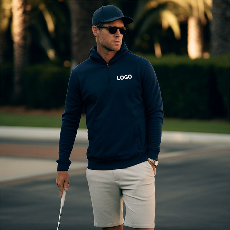 Custom Men’s Lightweight Quarter-Zip Golf Hoodie in 250 GSM Knit