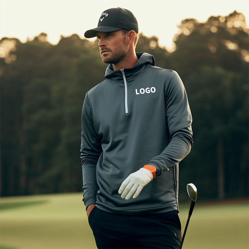 Custom Men’s Lightweight Quarter-Zip Golf Hoodie in 250 GSM Knit