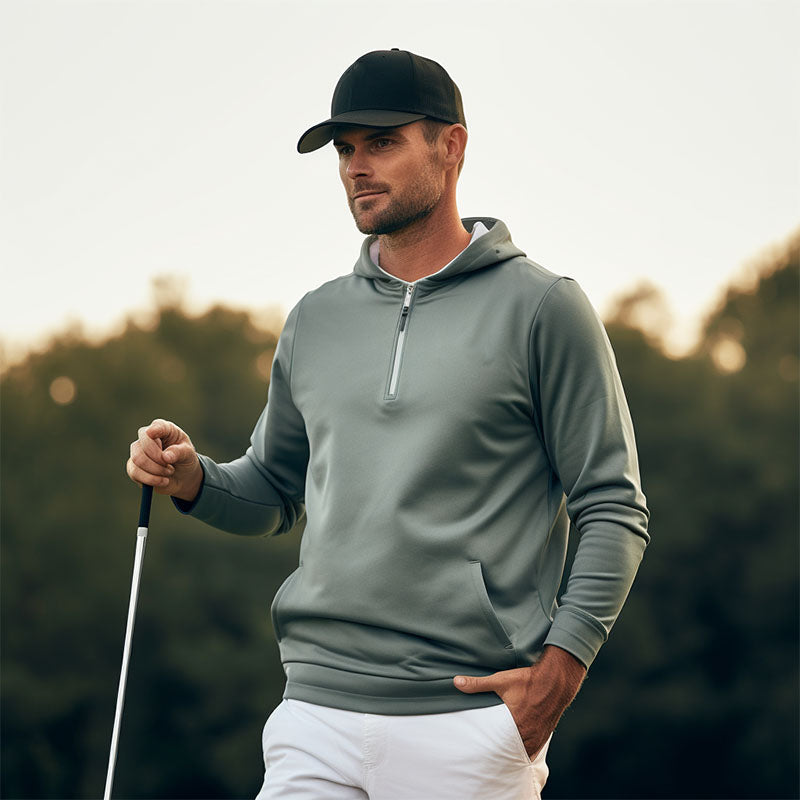 Custom Men’s Lightweight Quarter-Zip Golf Hoodie in 250 GSM Knit