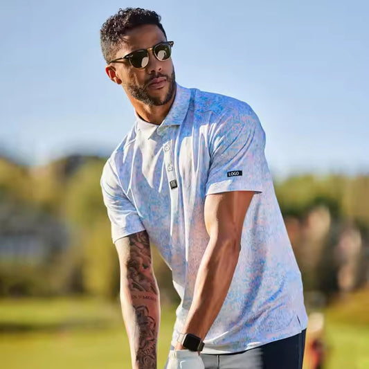 Custom Men Golf Polo with Pastel Abstract Print