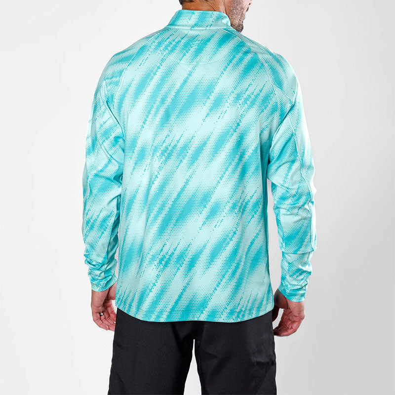 Custom mens 1/4 zip fleece pullover with Aqua Abstract Print