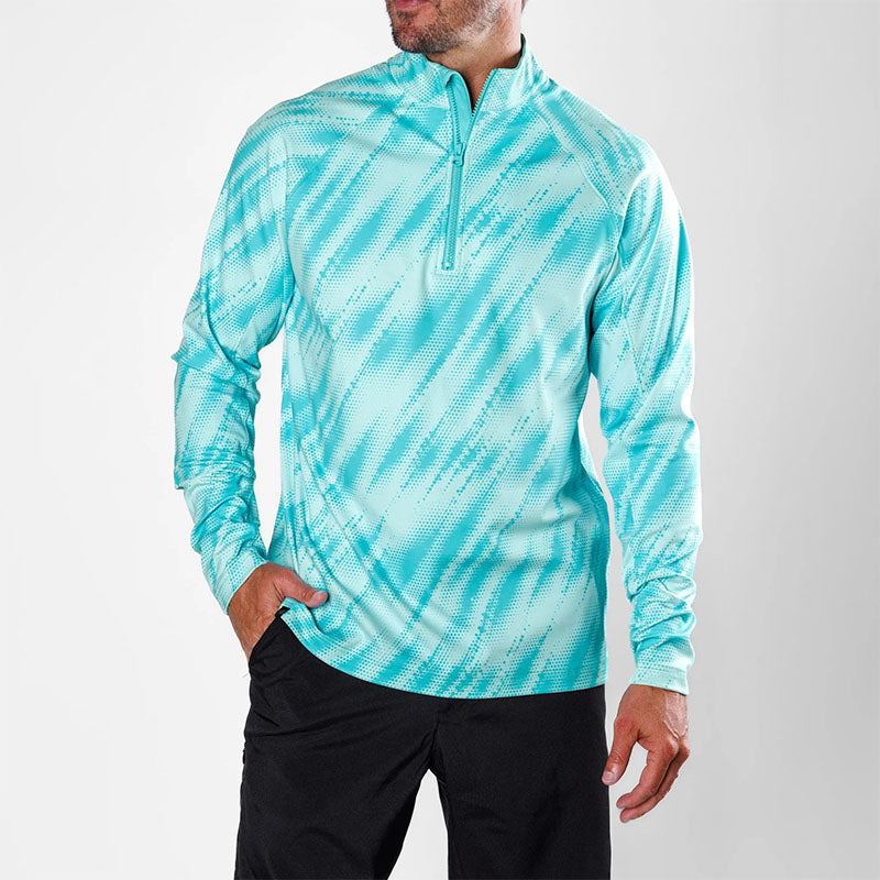 Custom mens 1/4 zip fleece pullover with Aqua Abstract Print
