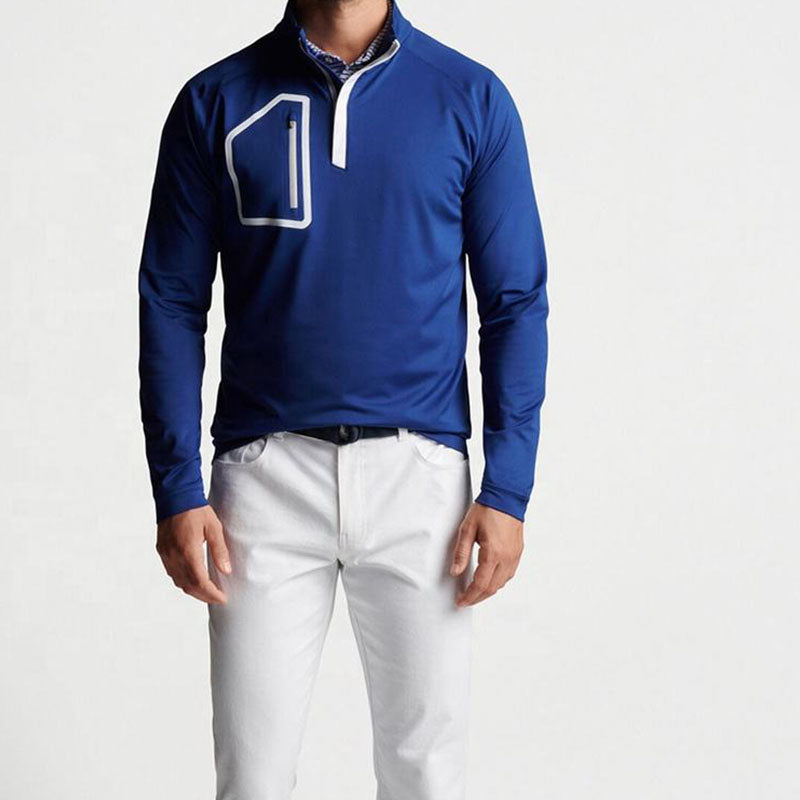 Custom mens 1/4 zip golf pullover with Contrast Zip Chest Pocket