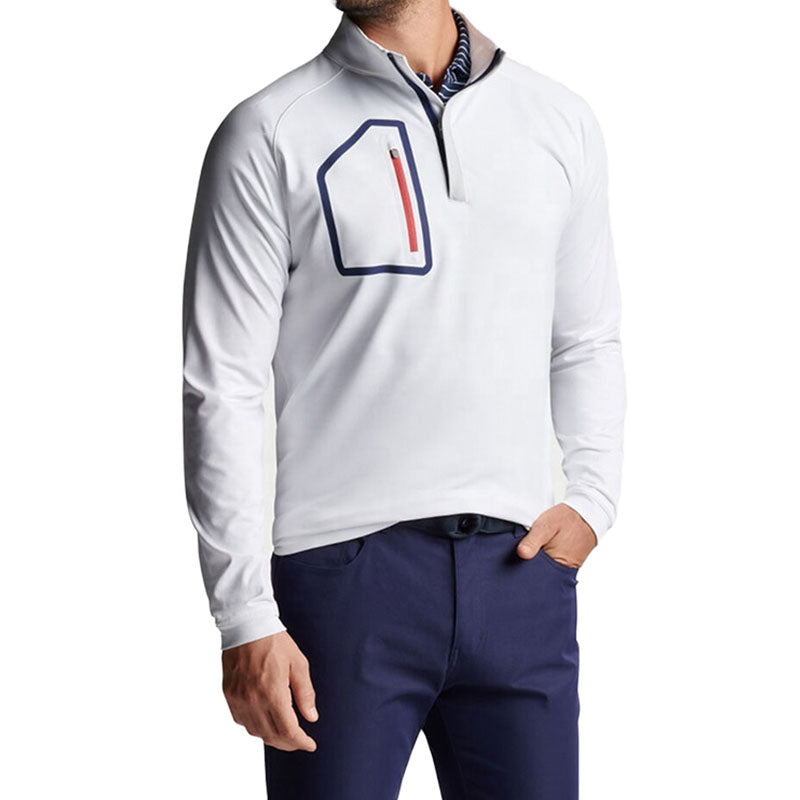 Custom mens 1/4 zip golf pullover with Contrast Zip Chest Pocket