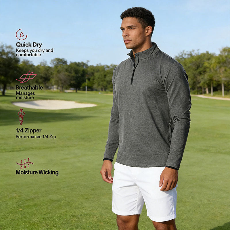 Custom mens 1/4 zip pullover sweaterr in Charcoal Stretch Jersey