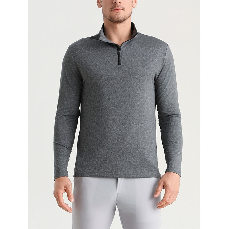 Custom mens 1/4 zip pullover sweaterr in Charcoal Stretch Jersey