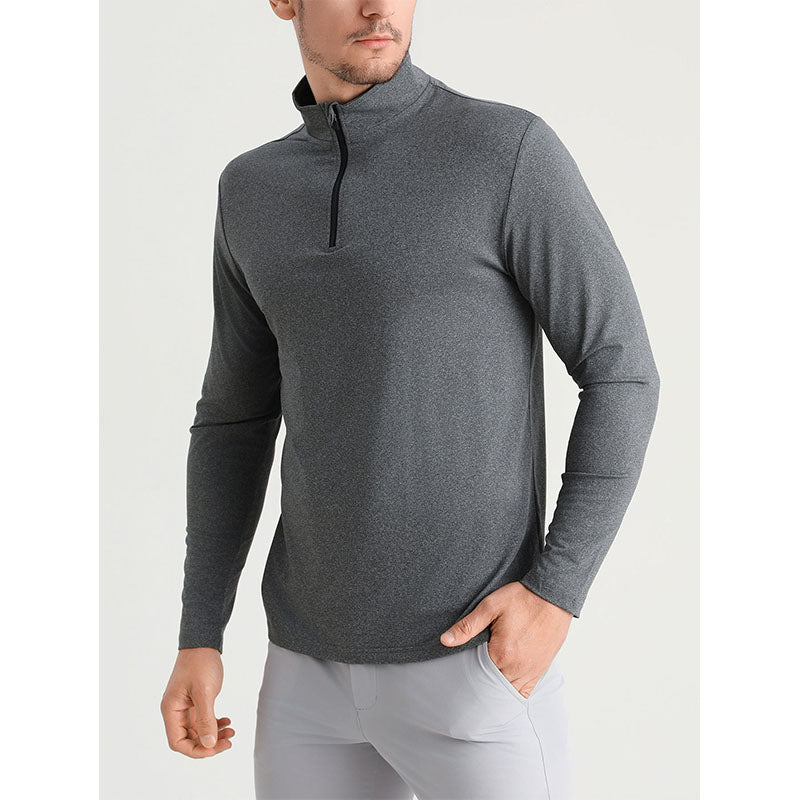 Custom mens 1/4 zip pullover sweaterr in Charcoal Stretch Jersey