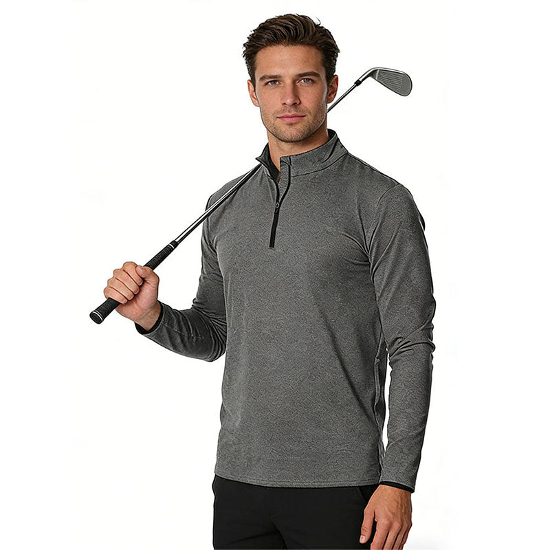 Custom mens 1/4 zip pullover sweaterr in Charcoal Stretch Jersey