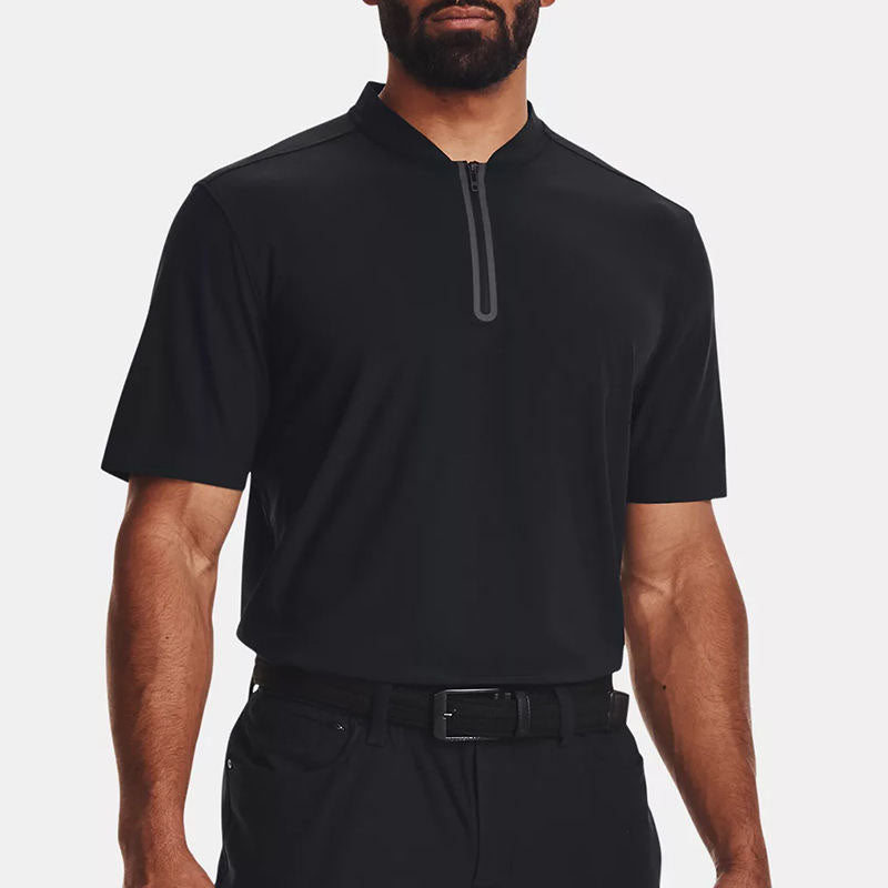 Custom Mens Black Golf Polo with Quarter-Zip Collar