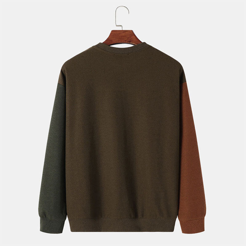 Custom Mens Crewneck Sweatshirt with Patchwork Sleeves for OEM Streetwear