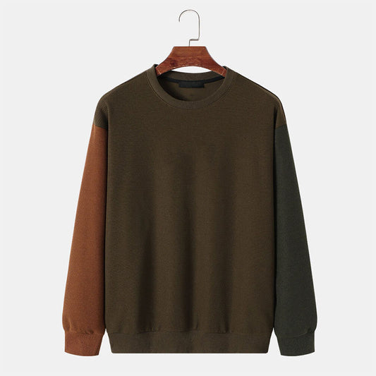 Custom Mens Crewneck Sweatshirt with Patchwork Sleeves for OEM Streetwear