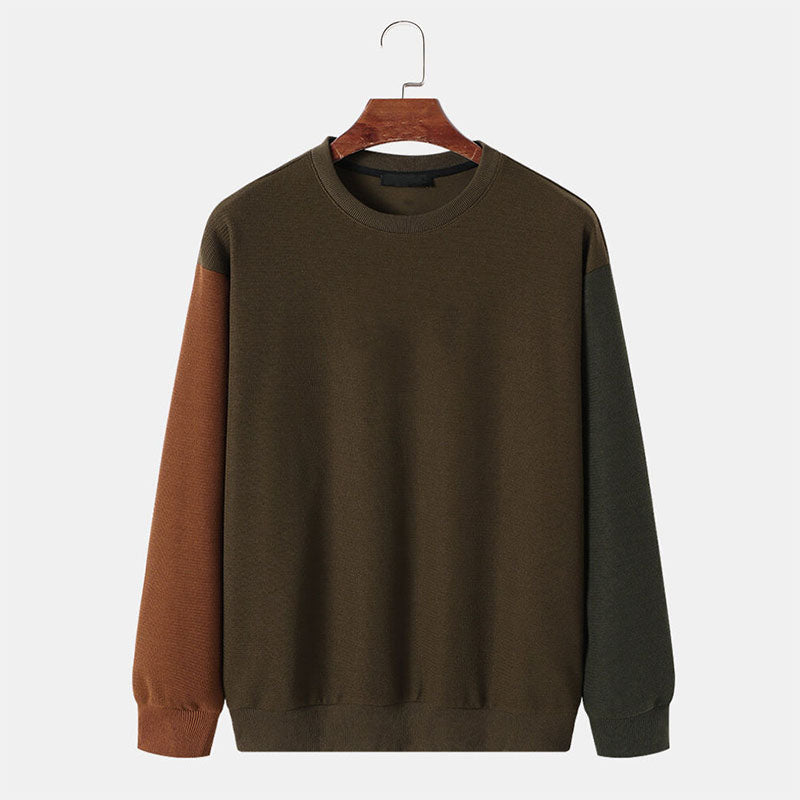 Custom Mens Crewneck Sweatshirt with Patchwork Sleeves for OEM Streetwear