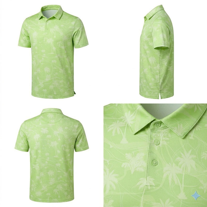 Custom Mens Pink Golf Polo with Tropical Palm Print
