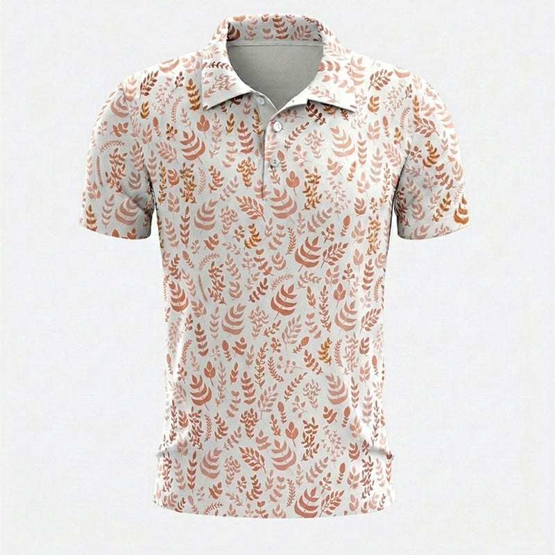 Custom Mens Pink Golf Polo with Tropical Palm Print