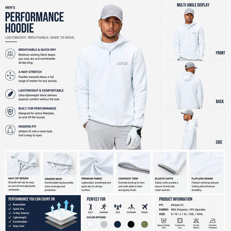 Custom Men’s Quarter-Zip Golf Hoodie in 230 GSM Stretch Fabric