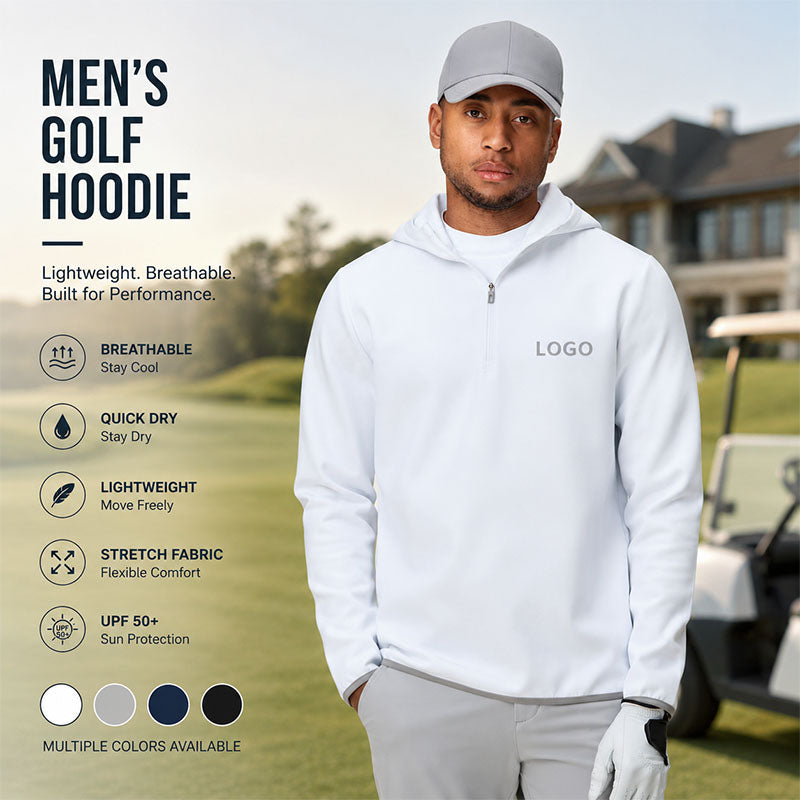 Custom Men’s Quarter-Zip Golf Hoodie in 230 GSM Stretch Fabric