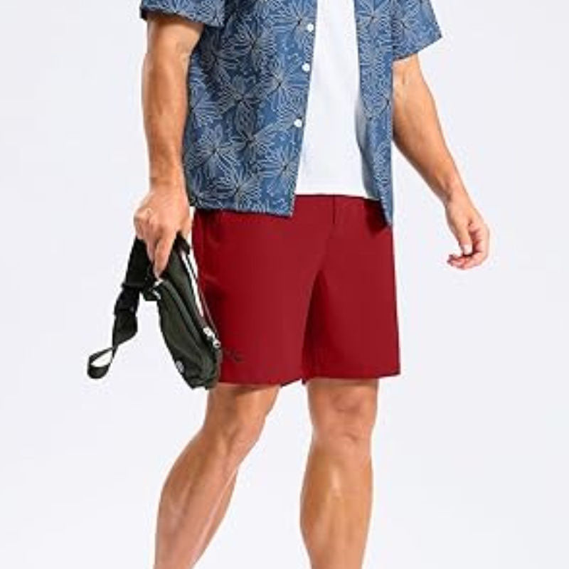 Custom Men's Red Golf Shorts with Sporty Zip Pockets