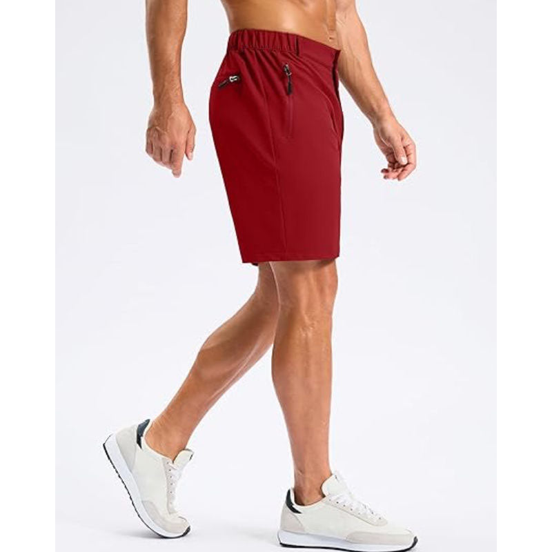 Custom Men's Red Golf Shorts with Sporty Zip Pockets