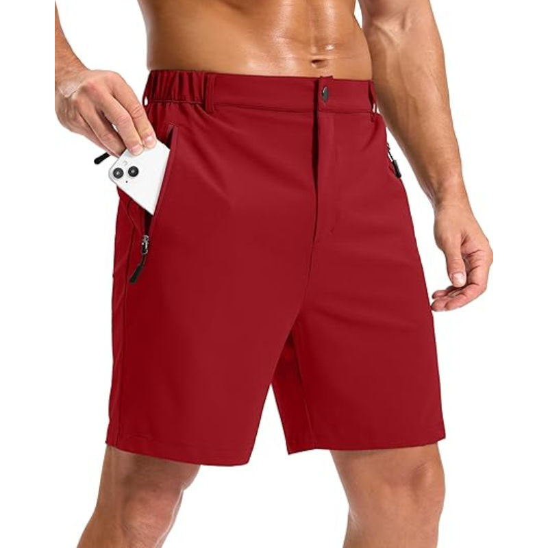 Custom Men's Red Golf Shorts with Sporty Zip Pockets