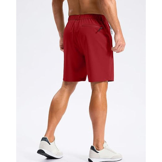 Custom Men's Red Golf Shorts with Sporty Zip Pockets