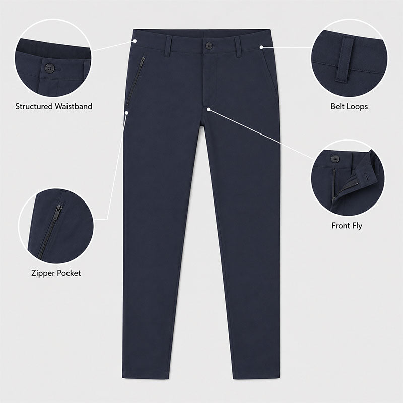 Custom Mens Slim Golf Pants with Quick-Dry Nylon-Cotton Fabric