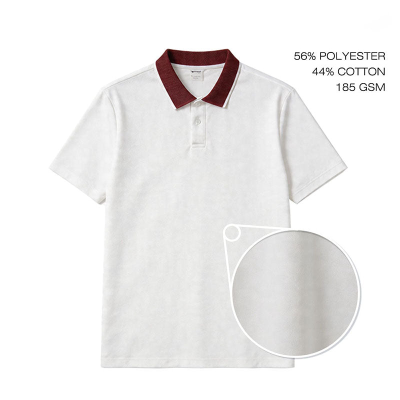 Custom Mens White Golf Polo with Burgundy Contrast Collar