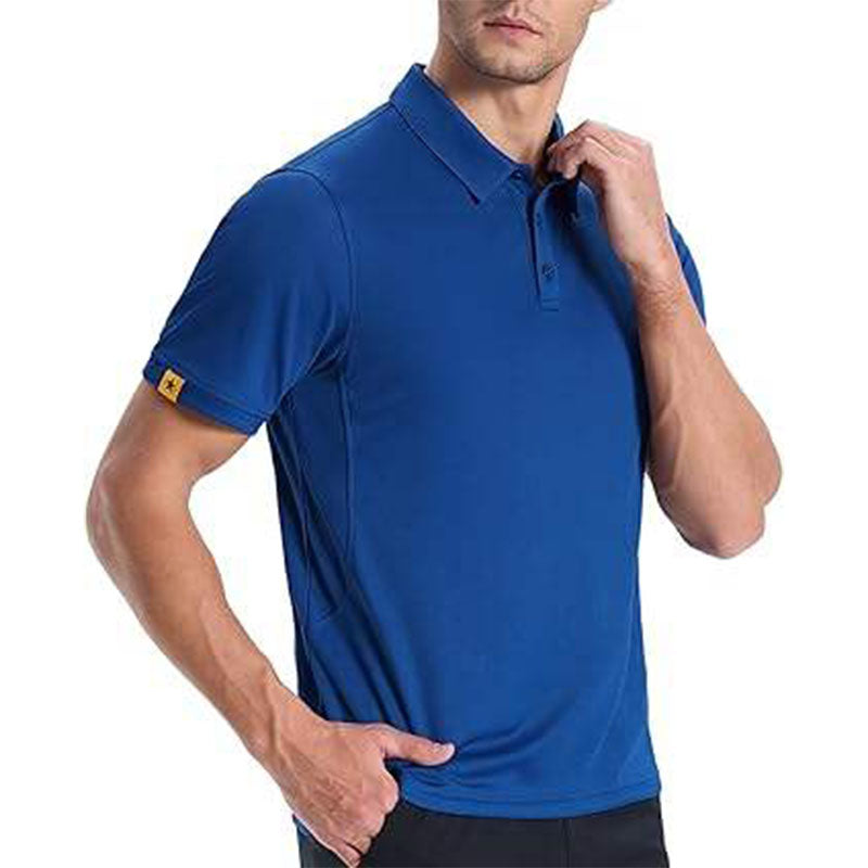Custom Navy Blue Golf Polo with Left-Sleeve Logo Branding