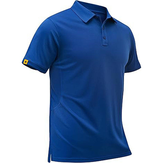 Custom Navy Blue Golf Polo with Left-Sleeve Logo Branding
