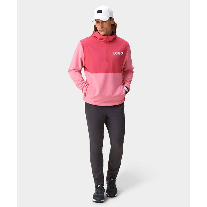 Custom Pink Color-Block Quarter-Zip Golf Hoodie for Private Label