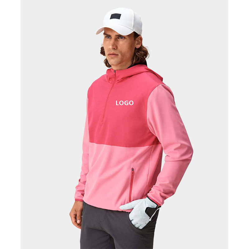 Custom Pink Color-Block Quarter-Zip Golf Hoodie for Private Label