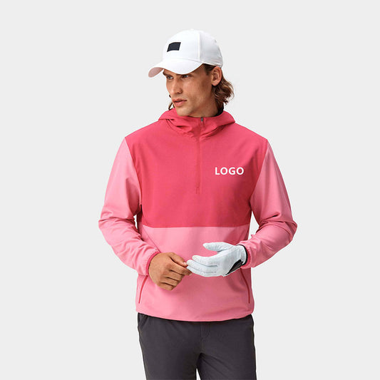 Custom Pink Color-Block Quarter-Zip Golf Hoodie for Private Label