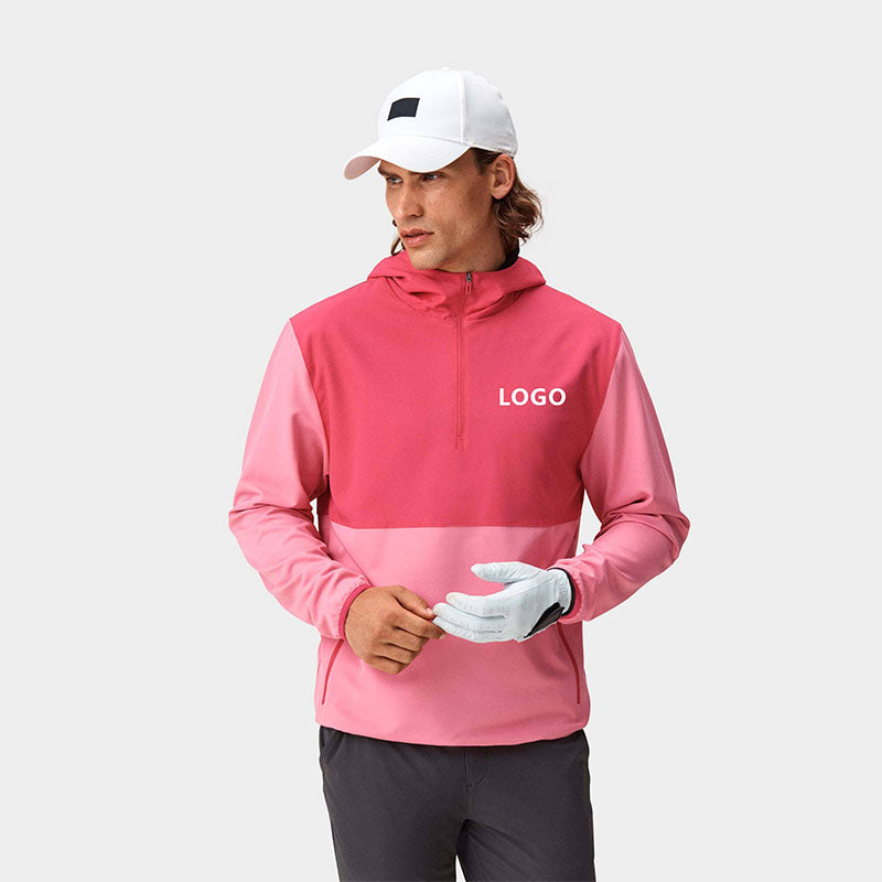 Custom Pink Color-Block Quarter-Zip Golf Hoodie for Private Label
