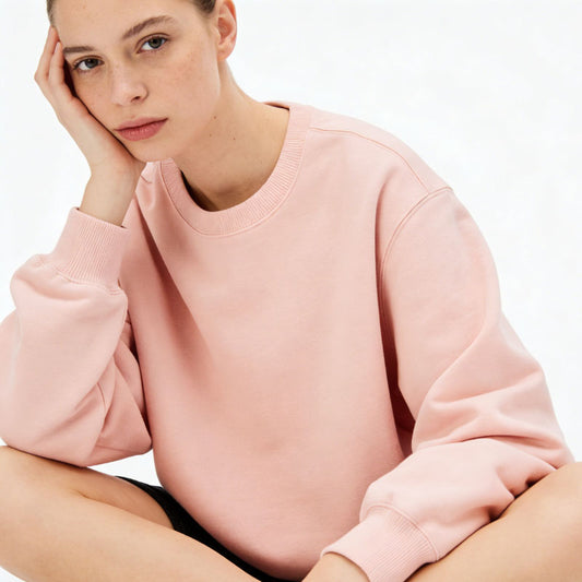 Custom Pink Crewneck Sweatshirt in 300g Cotton Fleece for OEM Collections