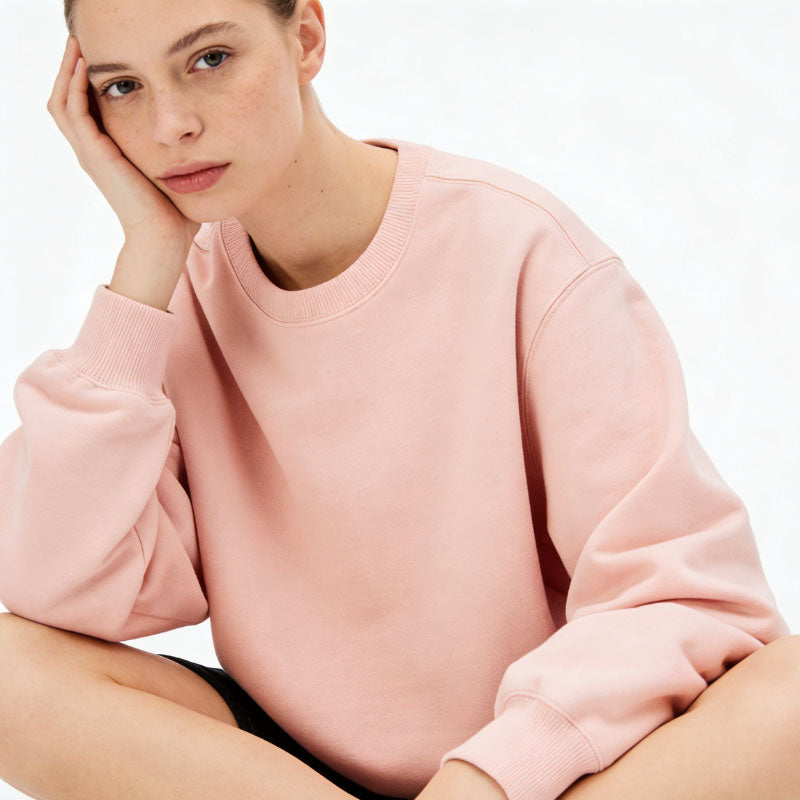 Custom Pink Crewneck Sweatshirt in 300g Cotton Fleece for OEM Collections