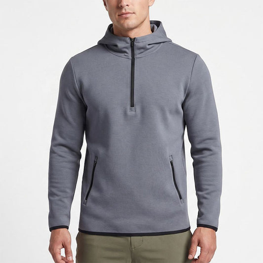 Custom Quarter-Zip Golf Hoodie with Dual Zip Pockets and Contrast Trim