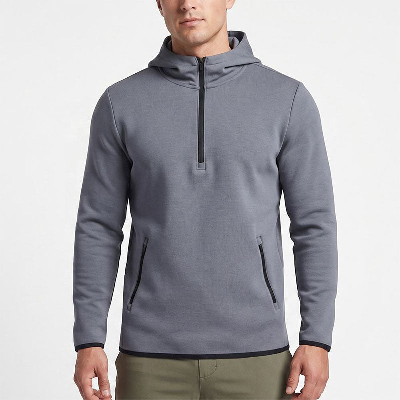 Custom Quarter-Zip Golf Hoodie with Dual Zip Pockets and Contrast Trim